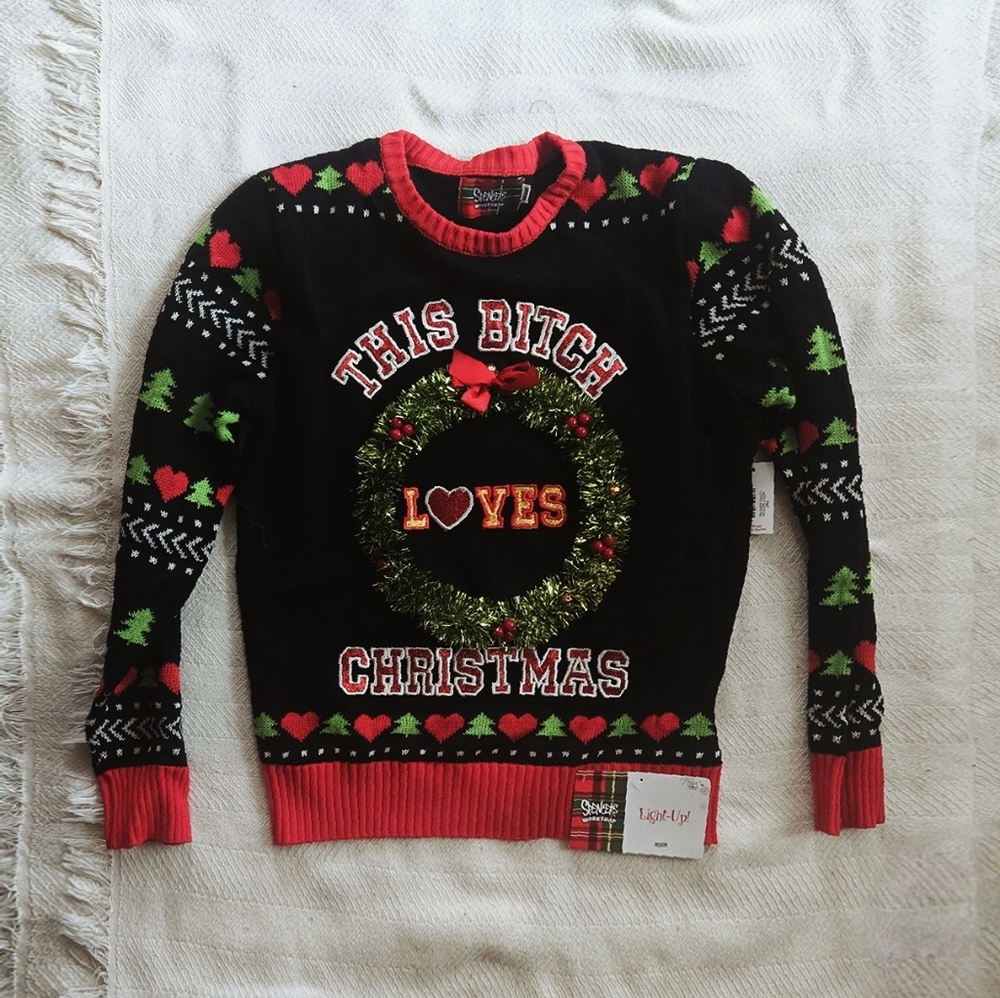 Light-Up This B*tch Loves Christmas Ugly Christmas Sweater - Size Large